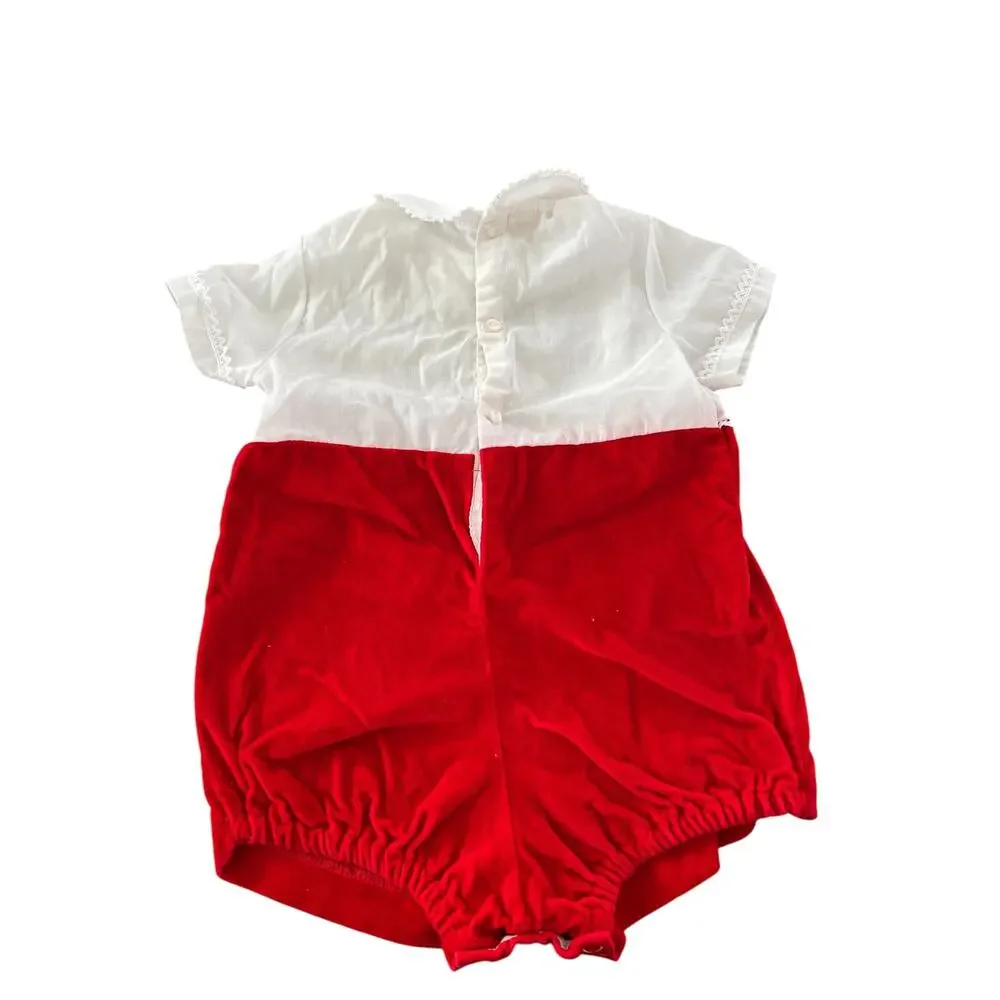 Vintage Toddler Boy Christmas Holiday Red Velvet Shorts One Piece 12M